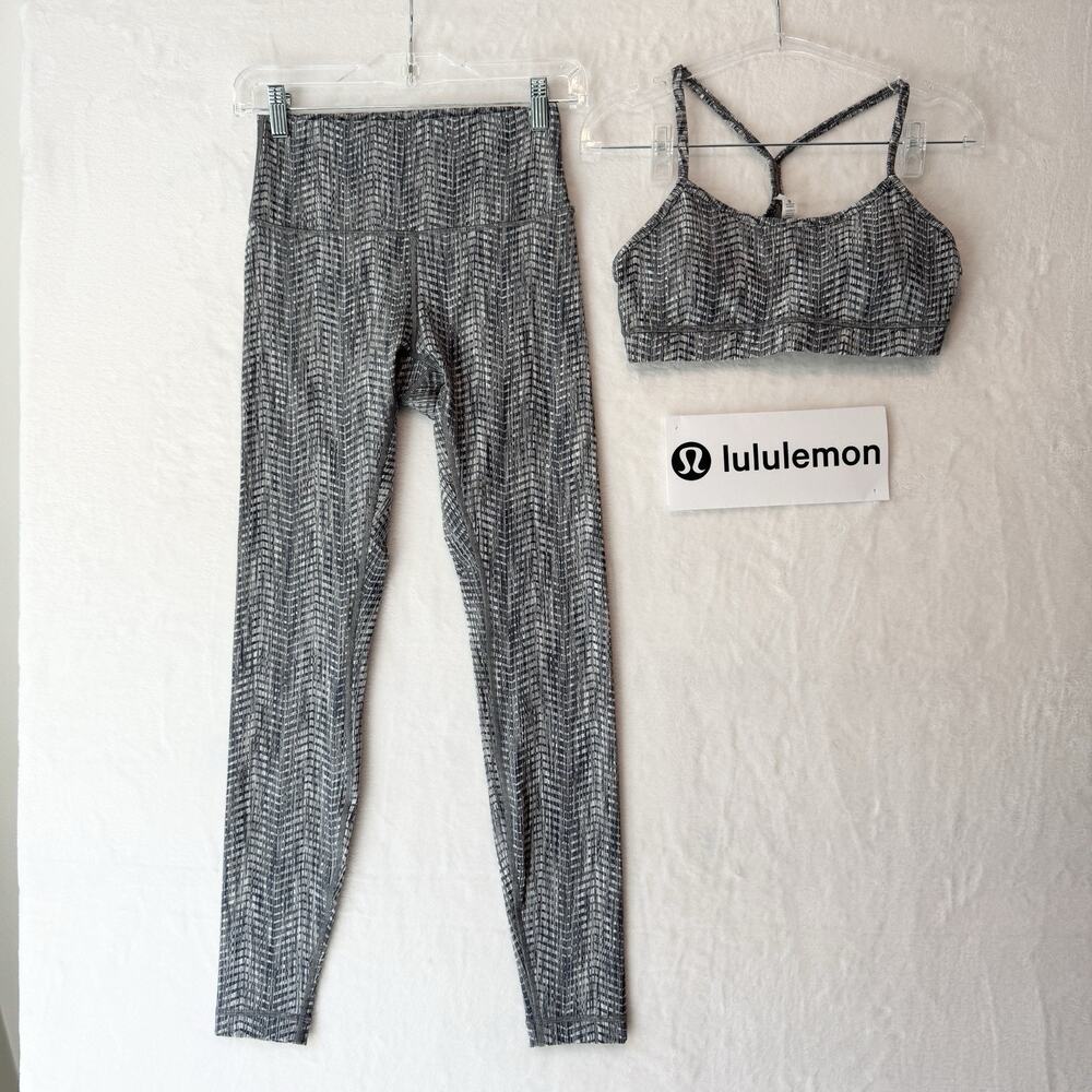 Lululemon Set Of 2 Bra Pants Wunder Under Crop Hi-Rise Arrow Jacquard Gray M 6